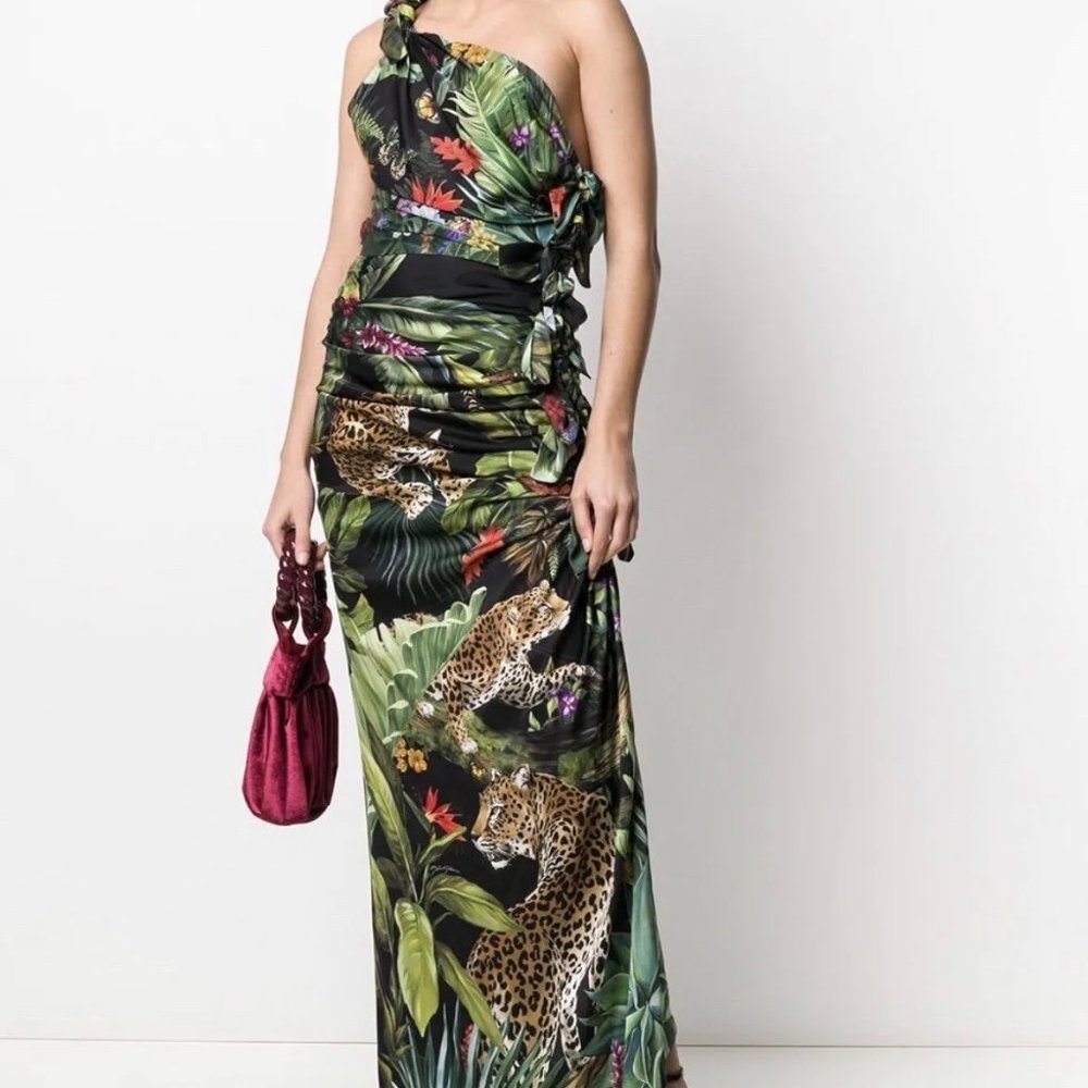 Brand New Dolce & Gabbana jungle print one shoulder dress with TAG